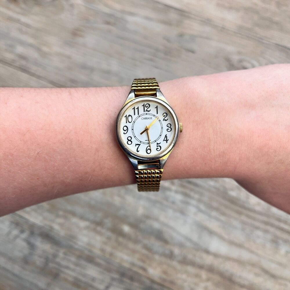 Carriage Gold Stretch Watch White Dial Arabic Numerals Classic Vintage Antique